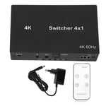 4Kx2K HD Multimedia Interface Switch 4X1 Mus Tangentbord Kontroll Video Switcher Splitter med IR Fjärrkontroll 100‑240V EU-kontakt