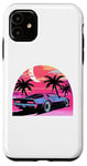 iPhone 11 Purple Sports Car In Front of Palm Tree Silhouettes Case