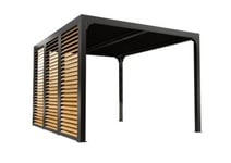 Pergola bioclimatique autoportante ALU + ventelles latérales imitation bois 3 m x 3,6 m 10,80m² Habrita