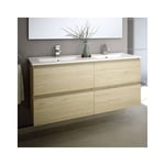 Meuble de salle de bain 140cm double vasque - 4 tiroirs - sans miroir - bambou (chêne clair) - balea - Bambou (chêne clair)