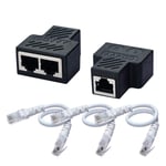 COVVY RJ45 Network Splitter Connector Adapter 1 Female To 2 Female Socket Port Cat 5/Cat 6 Lan Ethernet Network Extension Splitter Adapter Cable Dual Socket (2 Pcs + 3 Cable)
