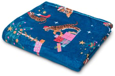 Catherine Lansfield Christmas Tiger Fleece Throw - Navy