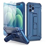 ORETECH Coque pour iPhone 12 Pro Max avec [2 Verre Trempé] et [Support],Anti-Rayure Coque iPhone 12 Pro Max Coque Antichoc PC Rigide TPU Souple Bumper Etui pour iPhone 12 Pro Max Case 6,7''Bleu