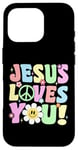 Coque pour iPhone 16 Pro Jesus Loves You Rétro Vintage Cute Groovy, Christian des années 70