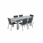 Salon de jardin table extensible - Chicago 210 - Table en aluminium 150/210cm avec rallonge et 6 assises en textilène Gris / Gris foncé - Gris