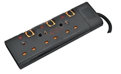 Shine SS_eXT_BK Black 2m Meter Metre 3 Way Gang Switched Surge Protected Extension Lead With LED Indicators