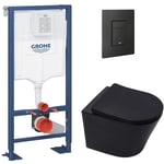 Grohe - Pack wc Bâti Solido + wc sans bride sat Noir mat + Abattant frein de chute + Plaque noir mat (AUTOPORTANT-BLACKINFINITIO-KF0)