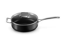 Le Creuset Toughened Non-Stick 26x7.8cm Saute Pan with Glass Lid, Aluminium, 51110260010302, Black