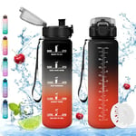 Vikaster Gourde eau, Gourde 1Litre, sans BPA, Étanche & Réutilisable, Bouteille d'eau avec Marqueur de Temps et Filtre, Convient Pour la Bureau, Gym, Yoga, Camping, Sport, Gourde Randonnée