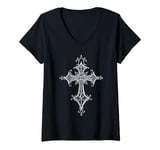 Womens Alternative Cross Mall Goth Grunge Romantic Gothic V-Neck T-Shirt