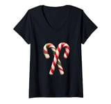 Womens Christmas Sugar Cane Classic Festive Holiday Candy Design V-Neck T-Shirt