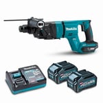 Perforateur-burineur sds-plus 40V max Li-Ion - 28 mm xgt avec kit d'aspiration Makita avec 2 batteries 40V 4.0Ah - chargeur - coffret - HR007GM202