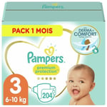 PAMPERS Premium Protection Storlek 3 - 5 till 9 kg - 204 blöjor - 1 månadsförpackning