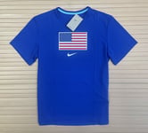 Nike Miler Team USA Running Top Dri-Fit Lightweight Knit - Mens Small Blue New