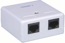 RJ45 uttag, 2xRJ45, dubbelt utanpåliggande, Cat.5E, krone - vit