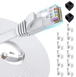 10m de Câble Réseau Blanc CAT6 (amélioré) Câble Cat 6 Ethernet Plat 1000 Mo/s 350MHz 100% Fil de Cuivre Supporte Switch/Routeur/Modem/TV Box/PC/Xbox/PS3/PS4 avec Cable Clips !!!