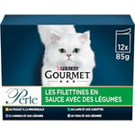 GOURMET PERLE | Les Filettines | Chat | Agneau-Légumes, Poulet à la Provençale, Lapin-Carottes, Veau-Légumes | 12 x 85 g | Lot de 6 | Sachet fraicheur