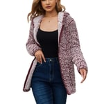 Womens Fuzzy Fleece Jacket Long Sleeve Zipper Retro Loose Women Hooded Warm Coat