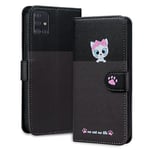 Tiyoo Lovely & Cute Flip Wallet Phone Case for Galaxy Samsung A51 with Cartoon Cat&Dog Pattern,Premium Magnetic PU+TPU high protection Phone Cover for Samsung A51(Dark Gray&Black)