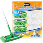 Lingettes réutilisables pour Swiffer Sweeper Mop, lavables, pour une utilisation humide et sèche, 3 vertes et 3 blanches