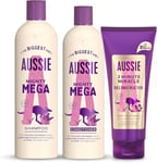 Aussie Mega Shampoo and Conditioner Set with deep treatment hair mask for Dry Damaged Hair, Vegan, Cruelty Free, Silicone Free, XL Value Packs