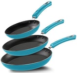 KICHLY Non Stick Frying Pan Set, 3 Pcs Induction Hob Pan Set, Professional Chefs Pan Sets Non Stick, Kitchen Cookware 20cm, 24cm, and 28cm (Turquoise, 1 Set of 3)