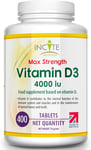 Vitamin D3 4000 IU - 400 High Strength Vitamin D Tablets (1+ Year Supply) - Vege