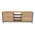 DECOROTIKA - Otis Modern 140 cm Wide TV Unit Media Console fits up to 63" TVs with Closed Cabinets and Open Shelves (Black/Oak)