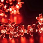 KINGCOO Solar Flower String Lights Outdoor, Waterproof 21FT 50LED Peach Cherry Blossom Solar Fairy String Lights 8modes for Gardens Indoor Home Wedding Christmas Party Decorations(Red)