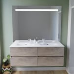 Cuisibane - Meuble double vasque tout inox 140 cm rosinox + miroir Elégance ht105- Bois- Plan vasque en - Chêne