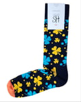 HAPPY Socks Men's Navy Yellow Clover Leaves Cotton Soft Crew Socks Size 8-12 NWT