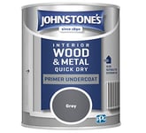 Johnstone's - Quick Dry Gloss Primer Undercoat - Grey - Water Based - Interior Wood & Metal - Fast Drying - Low Odour - Dry in 1-2 Hours - 13m2 Coverage per Litre - 0.75 L