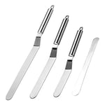 Vinabo Lot de 4 Spatules de Cuisine, Spatules à Glaçage Coudées en Acier Inoxydable, Spatule Sucrée Pour Glaçage de Gâteaux, Cupcakes et Gâteaux, Chef Décorant Des Gâteaux Spatule Pour Glaçage