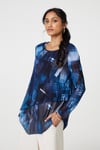 Izabel London Womens Navy Printed Semi Sheer Asymmetric Tunic Top - Size 12 UK