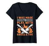 Womens Cooker Cooking With Sharp Knife and Fire for Campers Hikers V-Neck T-Shirt