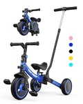 besrey Tricycle 7 en 1 pour Tout-Petits avec poignée de Direction pour 1 à 5 Ans, Tricycle Pliable pour Enfants,Vélo Draisienne,Vélo sans Pédale,Bleu