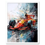 Orange Race Car Grand Prix Action Shot Painting Art Print Framed Poster Wall Decor 12x16 inch