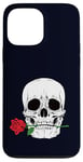 Coque pour iPhone 13 Pro Max Motif tête de mort et rose sur fond noir