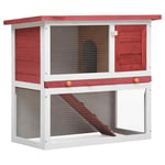 Red Wooden Outdoor Rabbit Hutch 90x45x80 cm with Easy Access Ramp