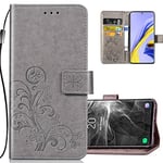 COTDINFORCA Coque for Samsung Galaxy A31 Coque Svelte PU Leather pour Femme Retro Lucky Clover Shockproof avec béquille Protecteur Flip Étui Case pour Samsung Galaxy A31 Clover Gray SD