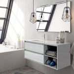 Meuble de salle de bain 120cm vasque déportée - 2 tiroirs et 2 niches - OLYMPE - hibernian (bois blanchi)