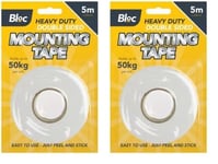 Bloc White Mounting Foam Tape, 1 Roll (50 meter) - Heavy Duty, Double Sided Adhesive, Ideal for Interior Surfaces, Secure Fastening & Affixation (Pack of 2)