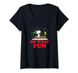 Womens Peanuts - Snoopy Woodstock Christmas Sled Oh What Fun V-Neck T-Shirt