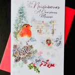 For The Neighbours Christmas Message Card Robin Snow Scene Message Verse