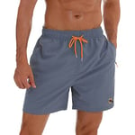 JustSun Short de Bain Homme Maillot de Bain Homme Boardshort Short Plage Étanche Short Séchage Rapide Filet avec Poches Zippées Gris XL