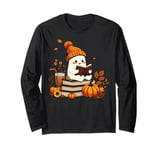 Cute Ghost Reading Book Lovers Halloween Ghost Coffee Cozy Long Sleeve T-Shirt