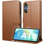 Peakally Coque pour Samsung Galaxy A16 5G/4G [ Verre Trempé Protection *1 ] [ Blocage du Signal RFID ] [ Premium PU ] [ Pochette de Portefeuille ] Etui à Rabat pour Samsung A16 5G/4G, Brun