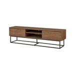 Meuble TV Selena, Buffet de salon, Armoire basse pour TV, Base murale de rangement, 180x40h50 cm, Noyer et Noir