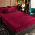 Drap Housse Polaire 180x200 Bonnet 30 cm Vin Rouge Hiver Toucher Cachemire Flanelle Drap de lit Microfibre Super Chaud pour Matelas Épais