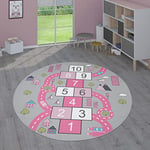 Paco Home Tapis Enfant, Tapis Chambre Jeu Garçon Fille Moderne Antidérapant, Dimension:160 cm Rond, Couleur:Pink 2